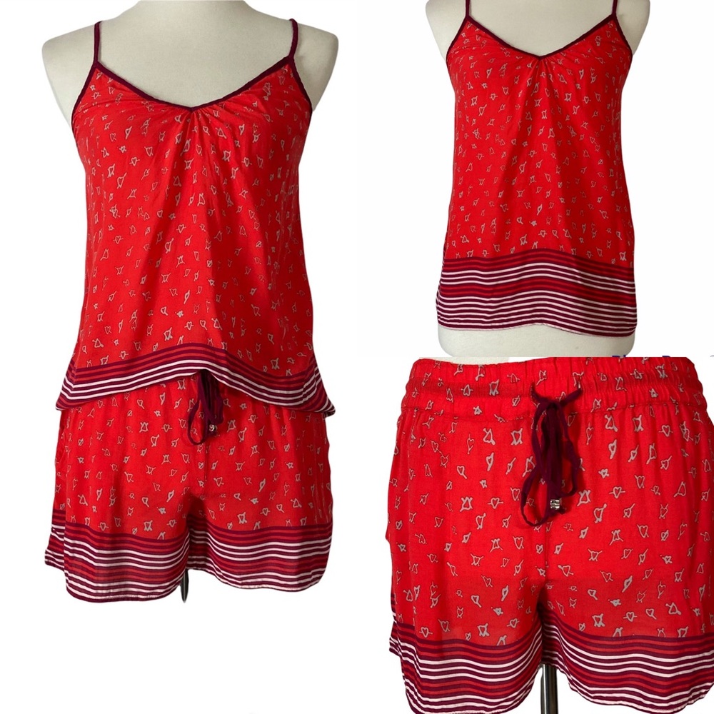 Anthropologie Red Printed Cami & Shorts Pajama Set
